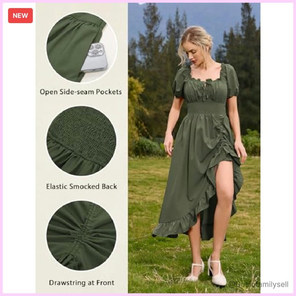 Corset Maxi Dress Elegant Victorian Cottagecore Renaissance Fair Ruffle - Picture 5 of 8